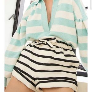 Tanya Taylor | Maisie knit striped cropped sweater collard v neck size XL